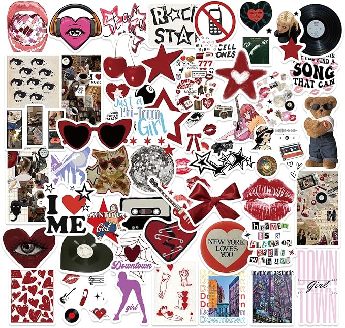 170PCS Y2K Grunge Stickers, Aesthetic Downtown Girls Pack Cool Trendy 2000s for Water Bottle Funny Waterproof Stickers for Teens Adults Vinyl for Laptop Skateboard