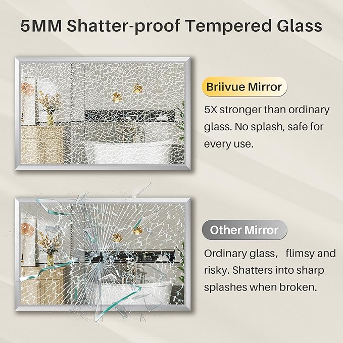 48x32 Inch Brushed Silver Bathroom Mirror - Image 8