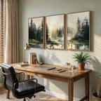 Framed Forest Landscape Nature Wall Art Bedroom, 3 Piece Foggy Pine Tree Lake - Image 4