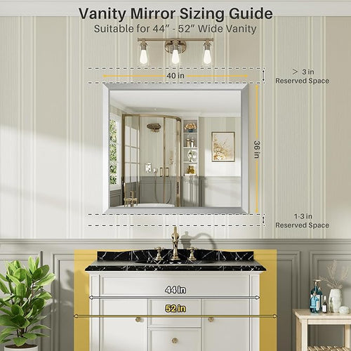 40x36 Inch Brushed Silver Bathroom Mirror - Image 2
