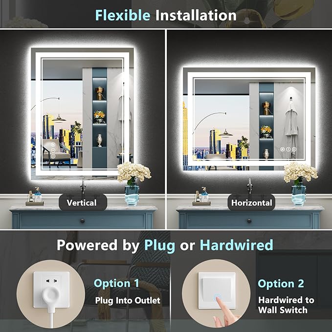 24x32 LED Bathroom Mirror with Lights, Backlit and Front Lit Anti-Fog Lighted - Image 6