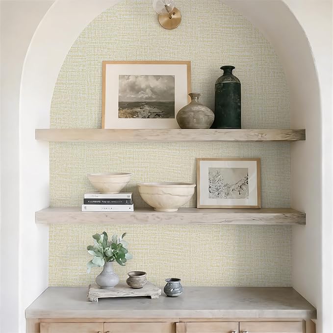 Guvana Grasscloth Peel and Stick Wallpaper Cream Textured Contact Paper Modern - Image 7