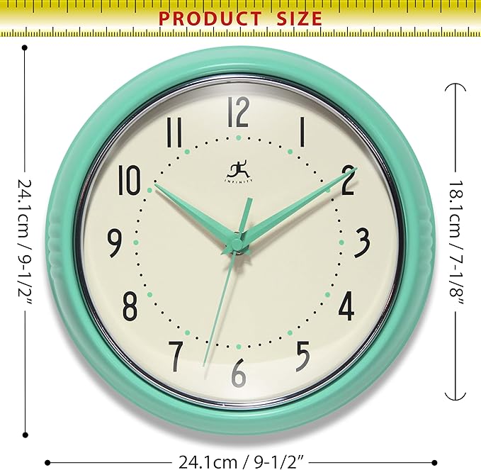 Infinity Instruments LTD. Retro 9 inch Silent Sweep Non-Ticking Mid Century - Image 5