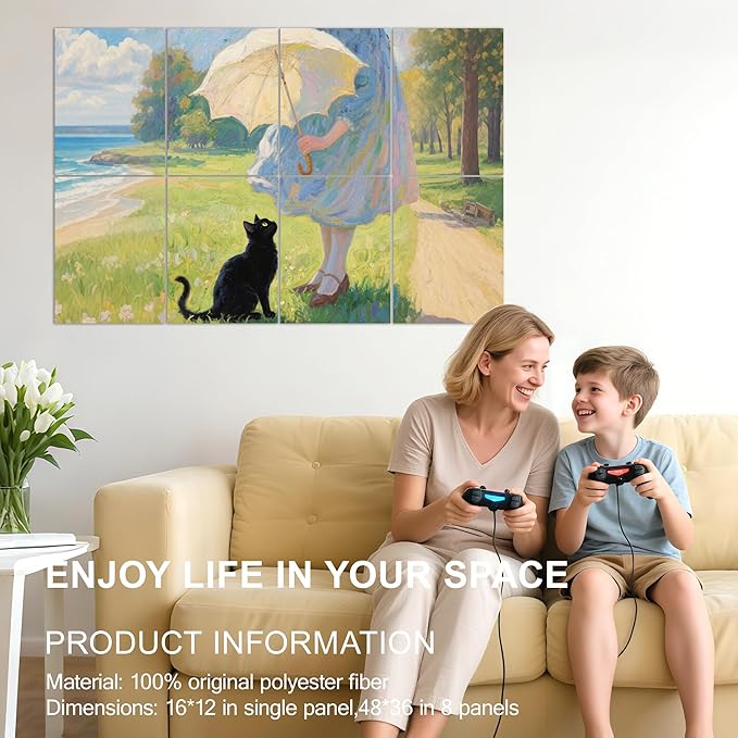 Mollywell Art Acoustic Panels 48x32x0.4 Inch, Cat and Seaside |Sound - Image 5