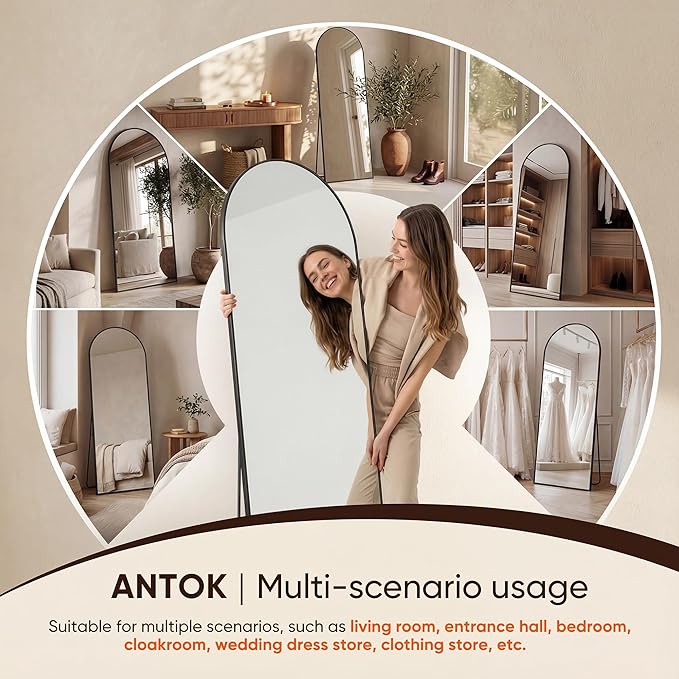 Antok 58" x21” Arched Full Length Floor Mirror, Free Standing/Wall Mount/Leaning - Image 8