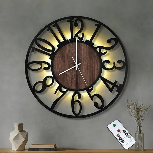 24'' Silent Wall Clock with Adjustable Night Light, Glow in The Dark Decorative by Casaformia