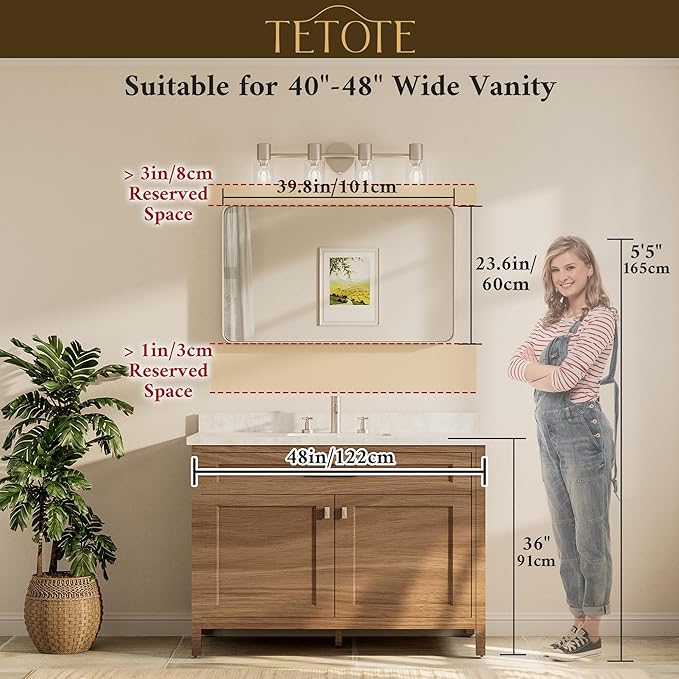 TETOTE Brushed Gold Bathroom Mirror, 40 x 24 Inch Metal Framed Mirror, Brushed - Image 8
