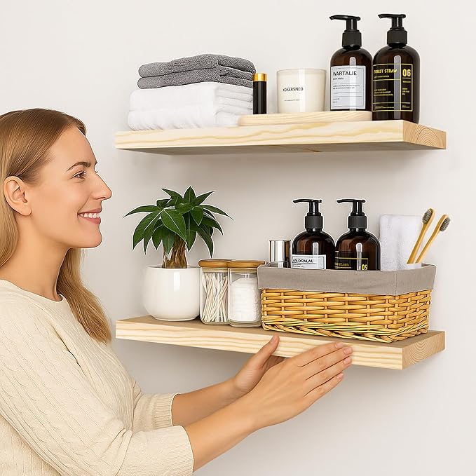 BGMG Wood Floating Shelves for Wall 30 inch, Rustic Wooden Wall Mount Shelves - Image 2