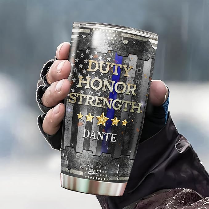 WAZONE Personalized Police Officer Stainless Steel Tumbler 20oz 30oz Custom Name Insulated Cup Travel Mug Policeman Gifts Things For Cops Law Enforcement Stuff For Officers