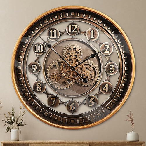 24 Inch Wall Clock with Moving Gears Large Industrial Steampunk Metal Clock by Buy+now
