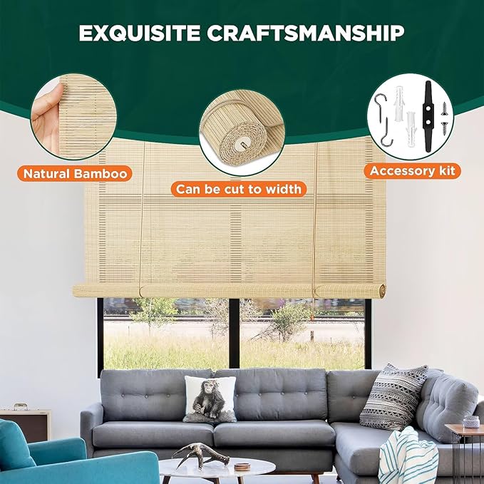 Bamboo Blinds for Interior Windows Easy to Install Bamboo Shades for Indoor - Image 3