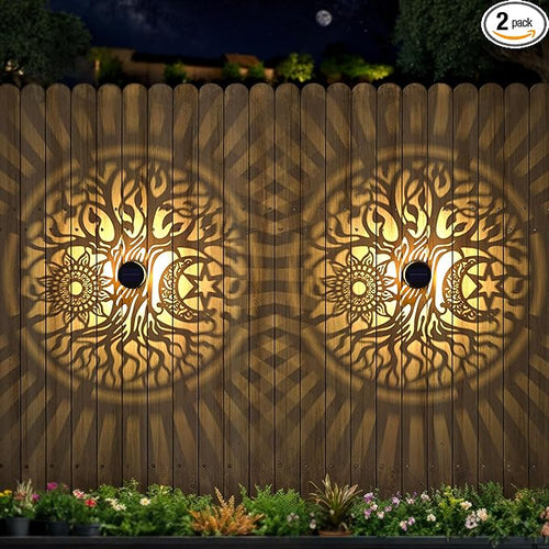2 Pack Large Solar Fence Lights Metal Solar Powered Outdoor Wall Deck Step by gardencave