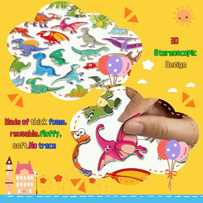 6Set Puffy Sticker Books for Kids 2-4, 3D Reusable Stickers Books for Toddlers 1-3 2-4,Farm+Animal+Dinosaurs+Ocean World+Space+Vehicle