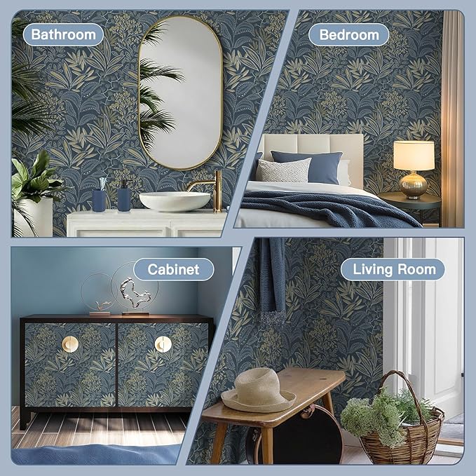 Safiyya Blue Vintage Floral Wallpaper Peel and Stick Contact Paper 17.3" x 197" - Image 5