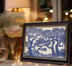 Vintage Gold Framed Wall Art Oak Tree Forest Painting Canvas Prints Blue - Image 6