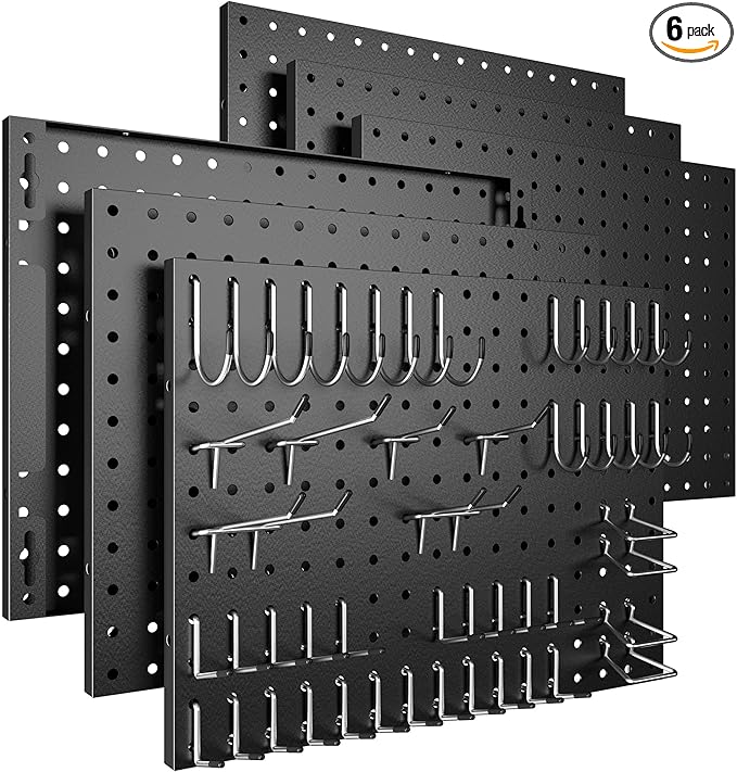 Spampur Peg Board, 6 Pack Metal Pegboard Panels Black Pegboards Wall Organizer by Spampur
