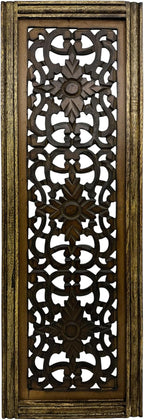 Floral Hand Carved Wooden Wall Panels Set of 2, Rustic Brown Decorative Wall Art - Image 5