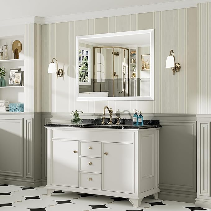 48x36 Inch White Bathroom Mirror - Image 3