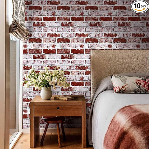 3D Peel and Stick Faux Brick Wall Panels 11.8" x 11.8" 10-Pack, Small by SMOOSTIKCDECOR