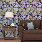Purple Boho Wallpaper Peel and Stick, Vintage Yellow Floral Contact Paper 17.5" - Image 6