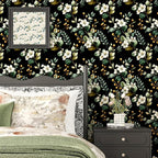 Black Floral Wallpaper Peel and Stick, Vintage Dark Green Leaves - Image 2