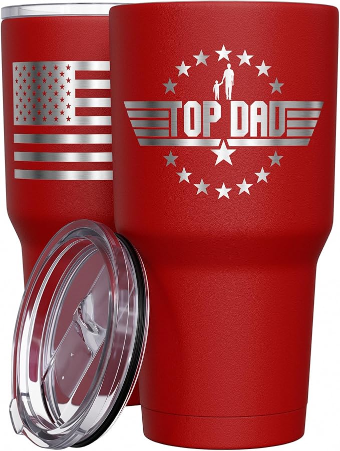 We The People Holsters - Top Dad - Coffee Tumbler - American Flag Coffee Travel Mug - Engraved Tumbler - Double Insulated Tumbler - 30 oz