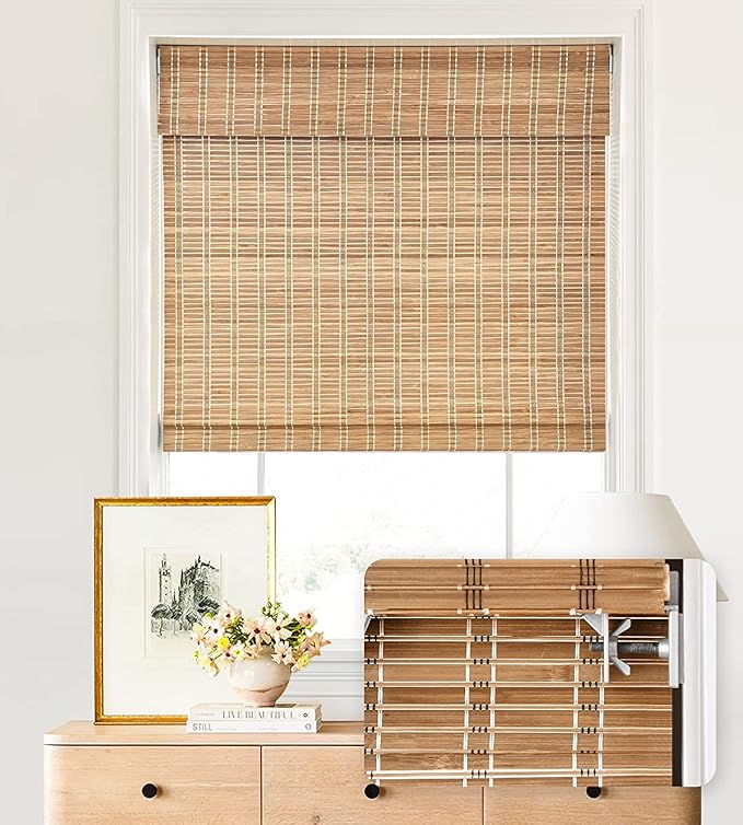 LazBlinds No Tools No Drill Cordless Bamboo Roman Shades, Light Filtering by LazBlinds