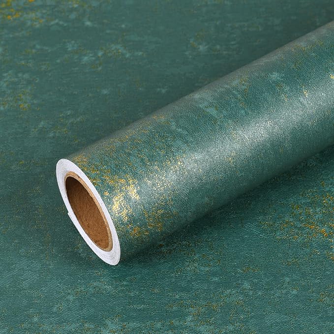 VEELIKE Vintage Teal Gold Peel and Stick Wallpaper Metallic Distressed Green - Image 8