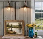 Vintage Gold Framed Wall Art Boy Fishing Country Oil Painting Canvas Prints - Image 9