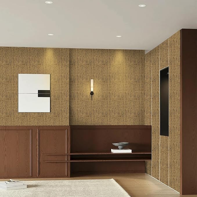 15.75"x787.4" Brown Grasscloth Wallpaper Peel and Stick Removable Textured Wall - Image 5