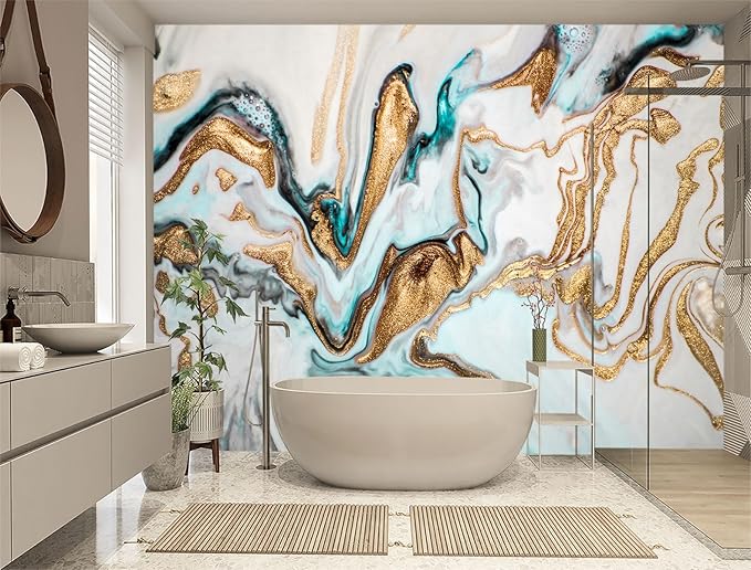 XMPMBM-Gold Quicksilver Marble Fabric Wallpaper Abstraction Art Textured Living - Image 2