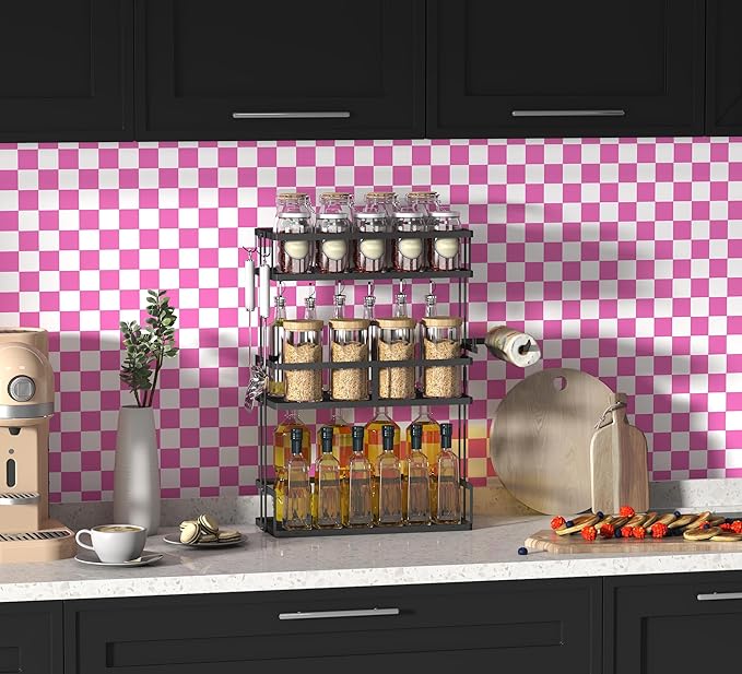 Modern Peel and Stick Wallpaper Pink and White Mosaic Checkered Contact Paper - Image 2