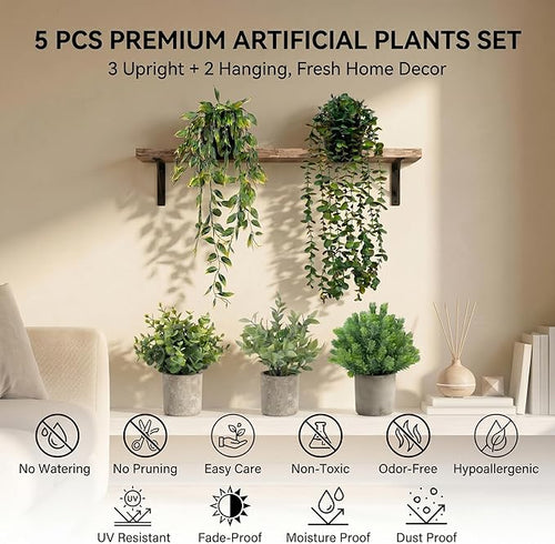 5 pcack Fake Hanging Plants for Wall Home Room Office, Small Fake Plants Decor - Image 2