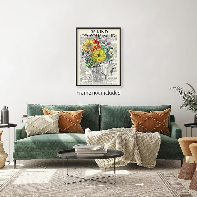 Be Kind To Your Mind Quote Poster Prints Mental Health Canvas Wall Art Vintage - Image 6