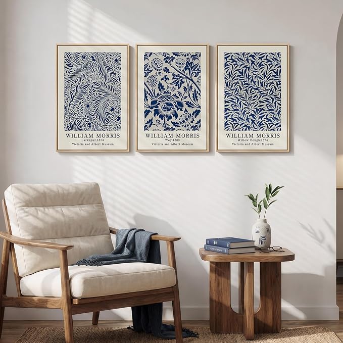 Framed William Morris Wall Art Set of 3, Large Vintage Blue Botanical Floral - Image 4
