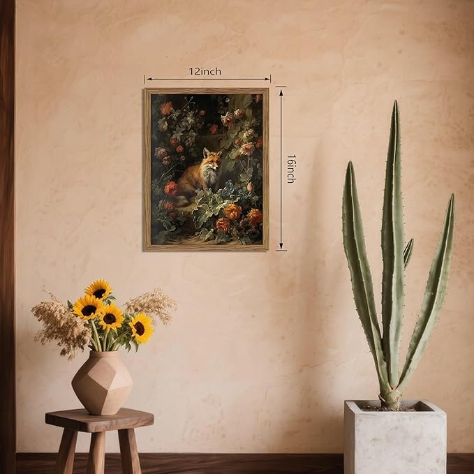 Vintage Fox Canvas Wall Art, Dark Academia Floral Decor, Nature Botanical - Image 3