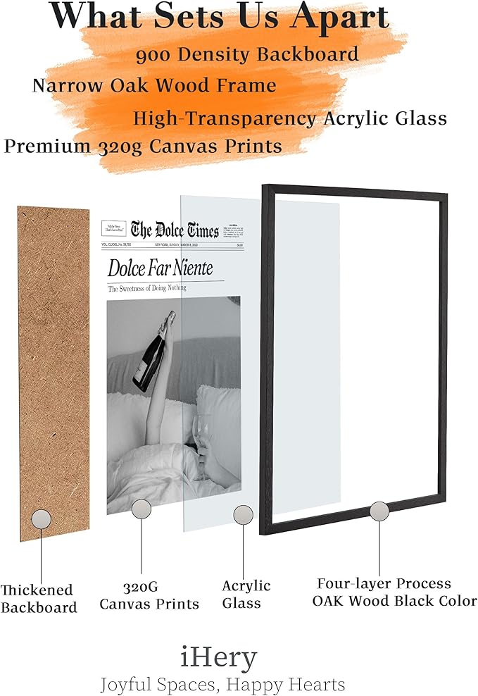 iHery Premium Natural Black OAK Wood 12x16in Dolce Far Niente Framed Wall Art - Image 3