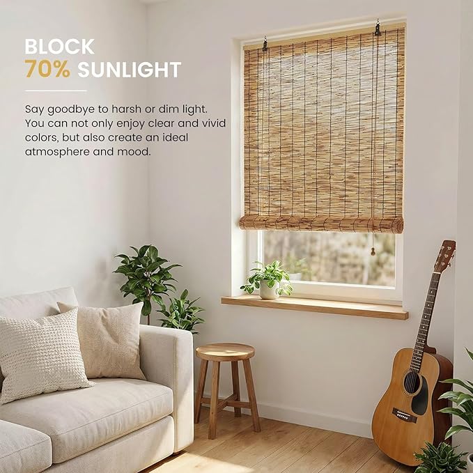 Roman Shades for Windows Bamboo Roller Shades for Patio Porch – Light Filtering - Image 2