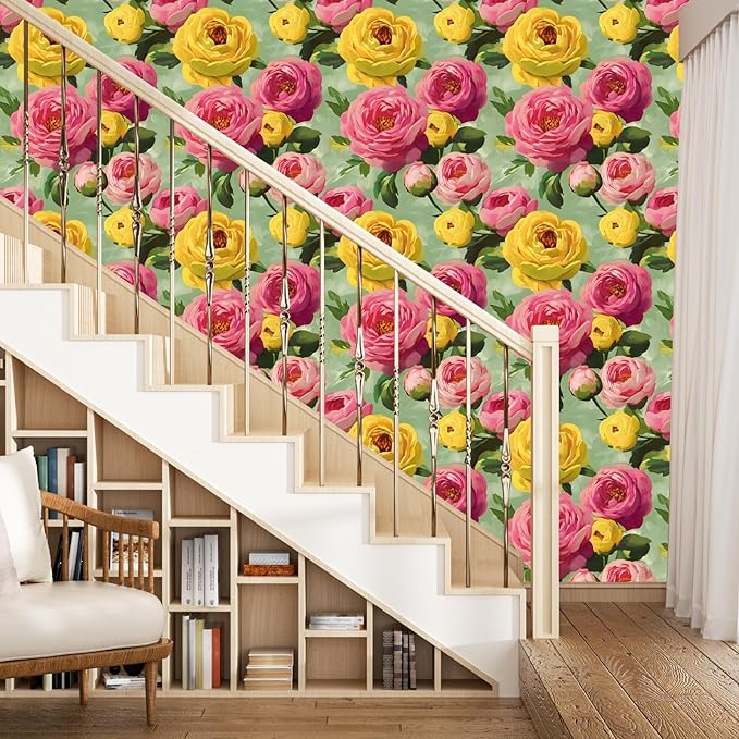 BOKEBEVE Colorful Floral Wallpaper Stick and Peel Vibrant Wall Paper Modern - Image 3