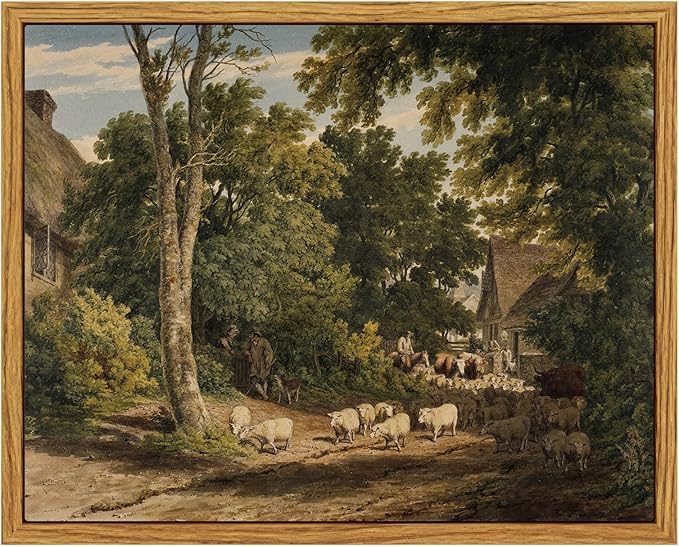 InSimSea Framed Canvas Wall Art Vintage Decor, Room Decor Classical Countryside by InSimSeaArt
