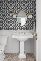 17.7" x 197" Peel and Stick Wallpaper Black Vintage Wallpaper Damask Contact - Image 3