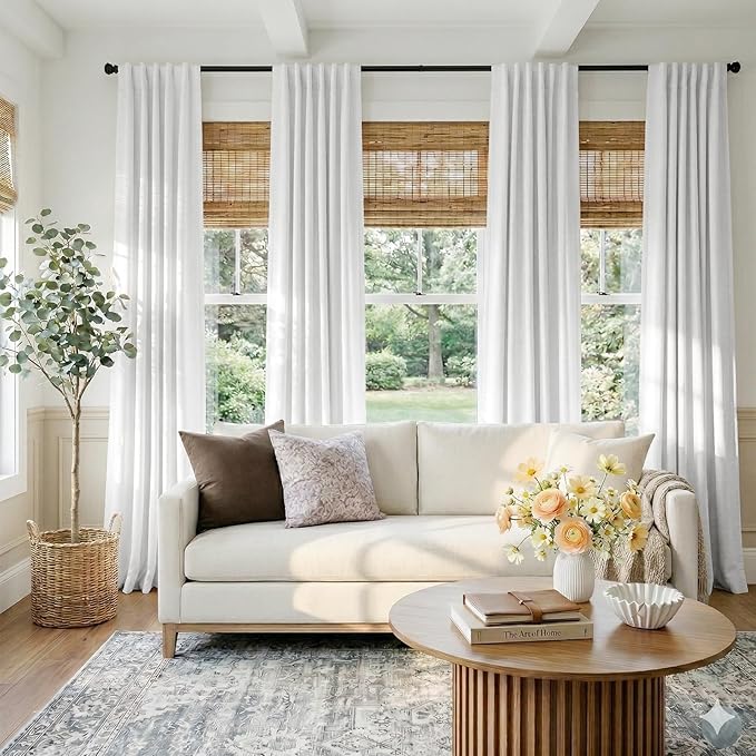 100% Blackout Shield White Linen Blackout Curtains - Image 5