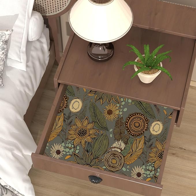 Grey Boho Wallpaper Peel and Stick, Vintage Yellow Green Floral Contact Paper - Image 7