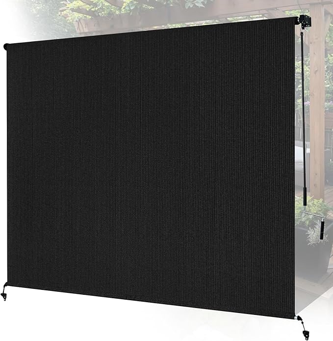 Custom Size Black Patio Shades Roll up Outdoor Roller Shade Crank Wand Blind by Unknown