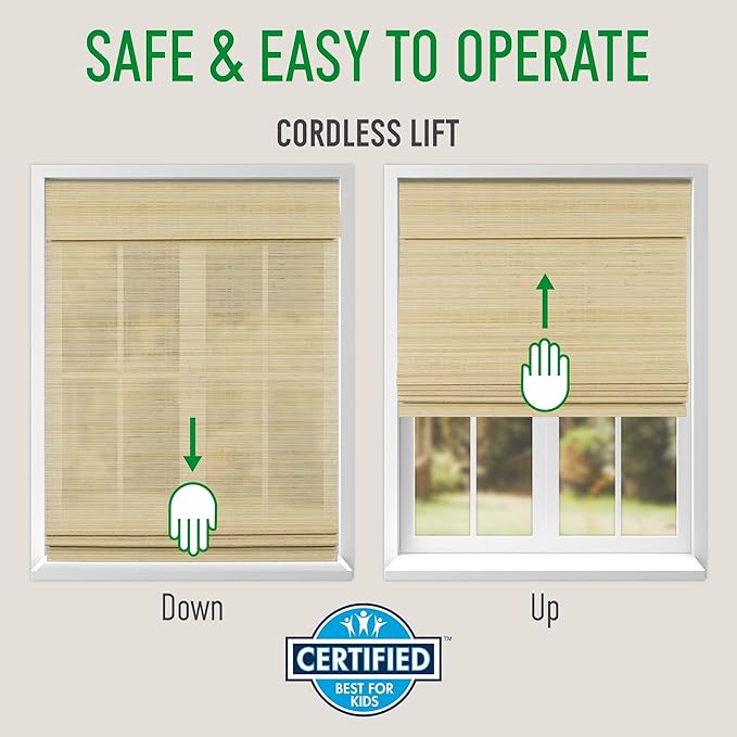 Calyx INTERIORS Cordless Bamboo Roman Shade Blind, Light Filtering, 46.5" W x - Image 4