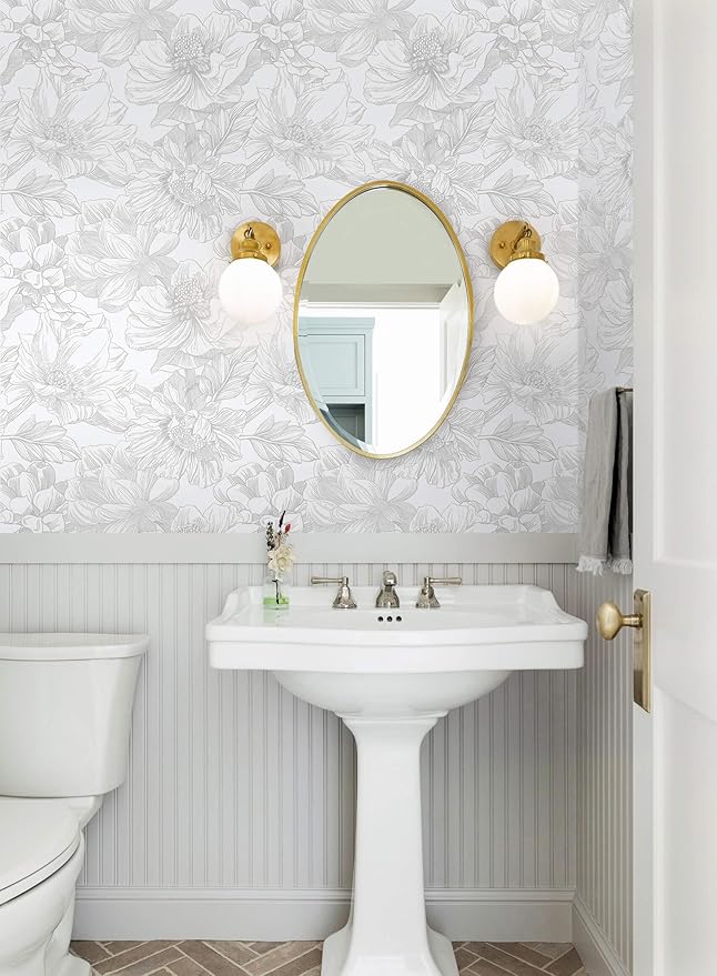 Ismoon Large Floral Peel and Stick Wallpaper Boho White/Grey Contact Paper - Image 7