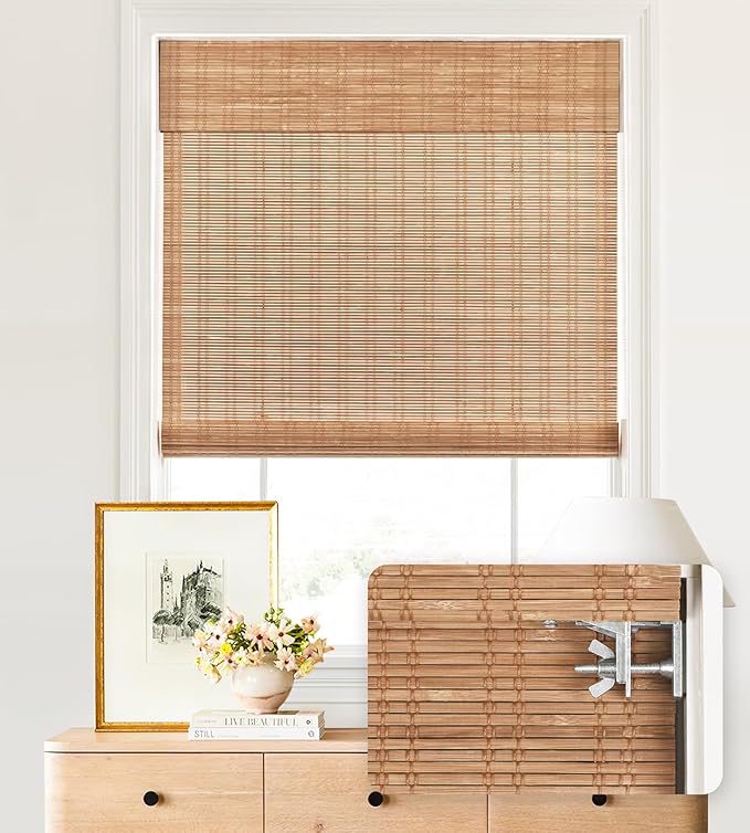 LazBlinds No Tools No Drill Cordless Bamboo Roman Shades, Light Filtering by LazBlinds