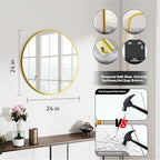 SCWF-GZ 24" Round Mirror Circle Wall Mounted Hanging or Against Wall Metal - Image 3