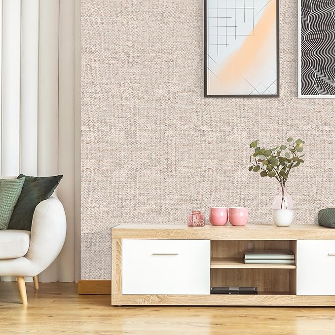 Beige Grasscloth Contact Paper 15.75x196.85inch Peel and Stick Wallpaper - Image 6
