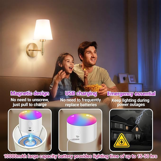 YHCDLAMP Battery Operated Wall Sconces Set of Two, Rechargeable Wireless Wall - Image 5